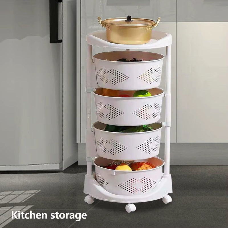 Multi-Purpose Plastic Storage Organizer with Rolling Wheels - Household Floor Standing Rack for Clothes, Toys, and Dormitory Use
