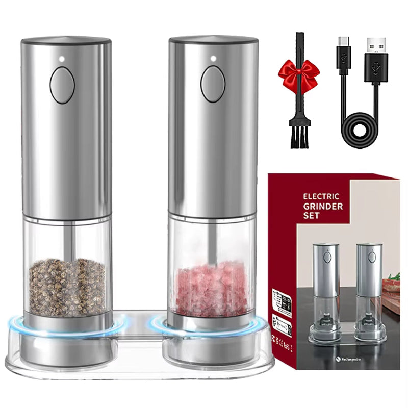 Electric Pepper Grinder Stainless Steel Salt and Pepper Grinder USB Rechargeable Adjustable Coarseness Spice Mill Kitchen Tool