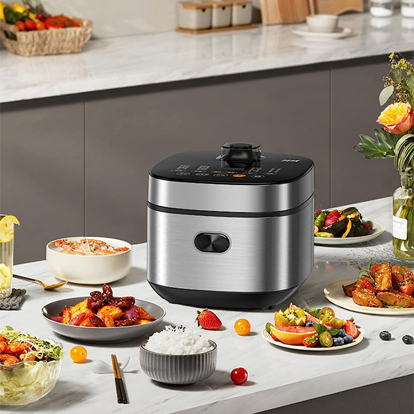 JOYOUNG Rice Cooker 8 Cup, 14 Menu Options Multi-Functional Rice Cooker Non-Stick Cooker Low Sugar Rice with Steamer, Keep Warm, LED Display, 4L, 860W